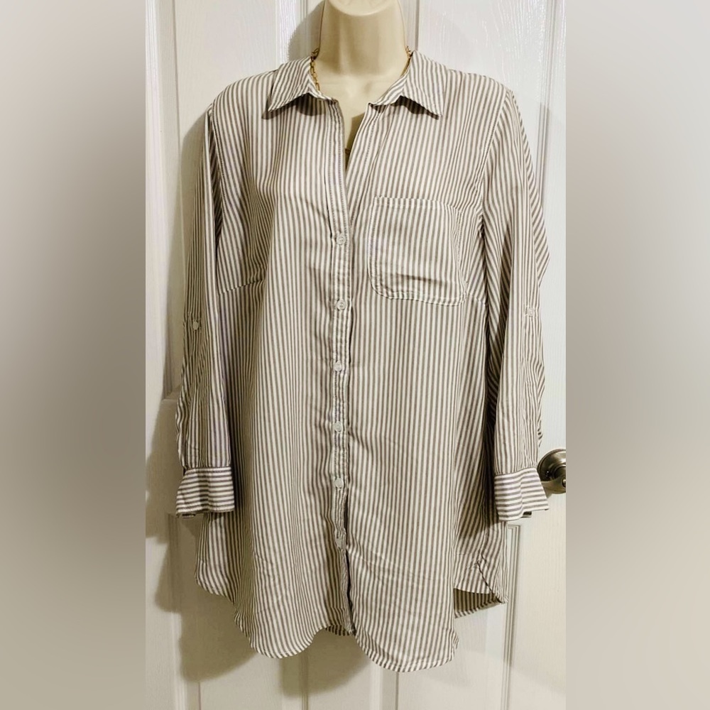 Nwot 1x Velvet Heart Blouse Beige White Strip